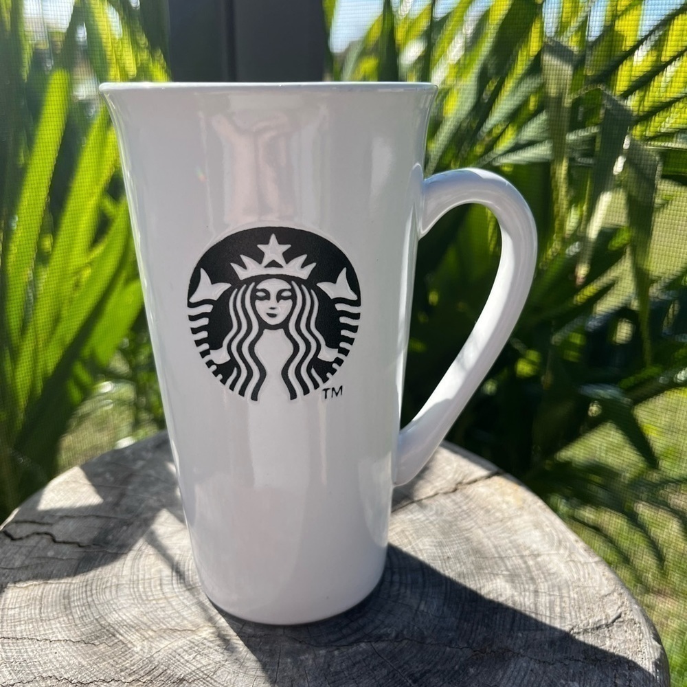 Starbucks 16 oz Ceramic Travel Coffee Mug W/Black Logo 16oz